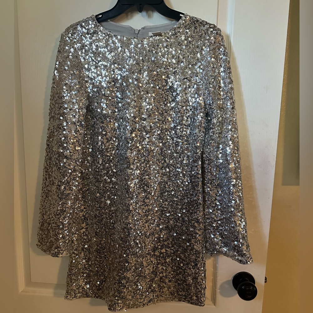 H&M Shimmering Silver Sequin Mini Dress Size S